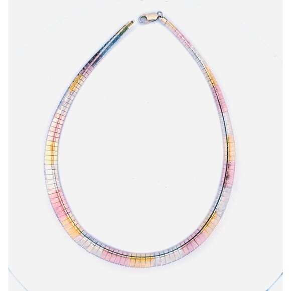 Vintage Estate Multi-Color Cleopatra Necklace 925 Sterling Silver, Diamond Cut - Picture 2 of 9